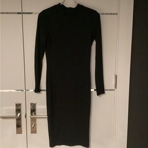 Boohoo Black Long Sleeve Ribbed Midi Dress